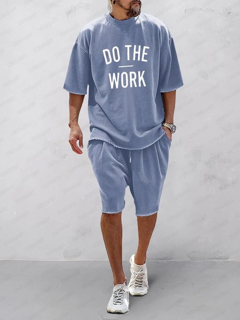 Coofandy Mens Do The Work Shorts Set 2 Piece Outfit Athleisure Blue Size M NWT